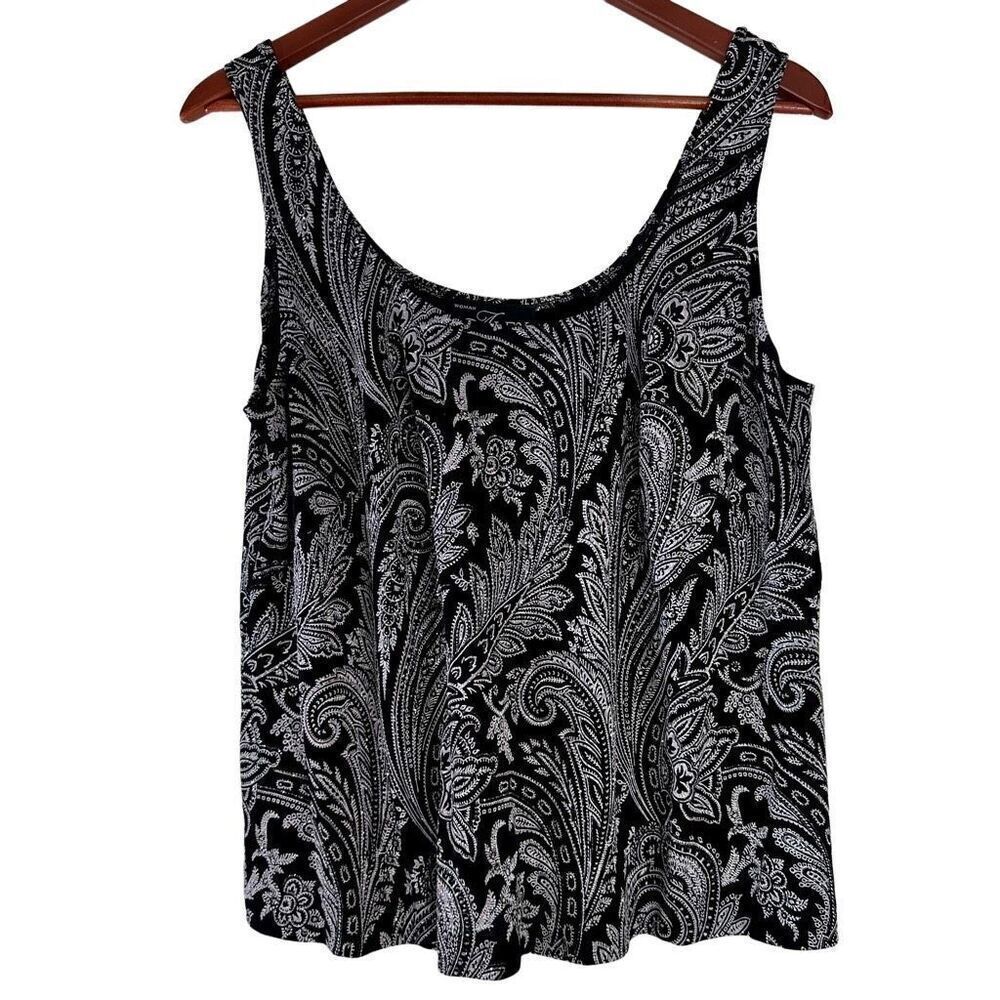 Alex Evenings Black Glittery Paisley Tank Top Womens 1X Elegant Stretch Glam